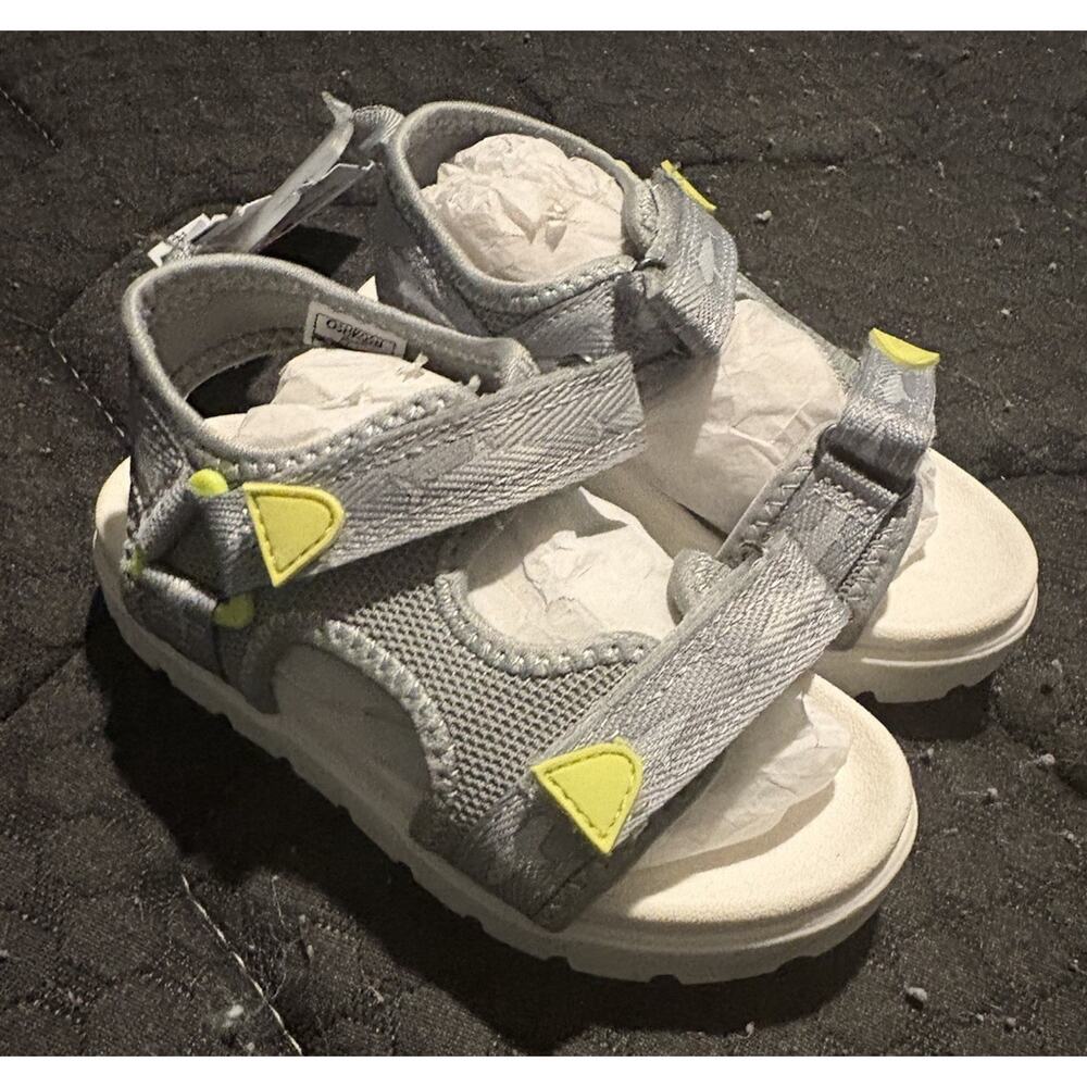OshKosh B'gosh Gray Yellow Strappy Hook & Loop Sandals Kids US 9 - Picture 2 of 6